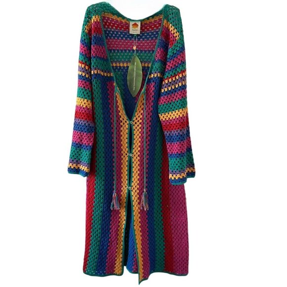 Farm Rio Vibrant Crochet Cardigan, Size Medium, Coverup Layering Eccentric - Picture 1 of 4